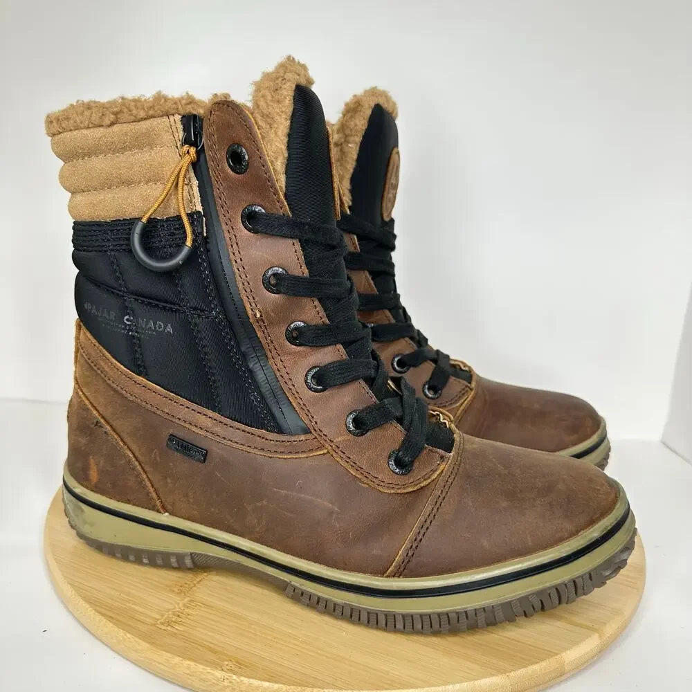 Pajar Trooper 2.0 Boot Brown Black Leather Waterproof Winter Boots Mens Sz 8 NEW - Picture 1 of 7